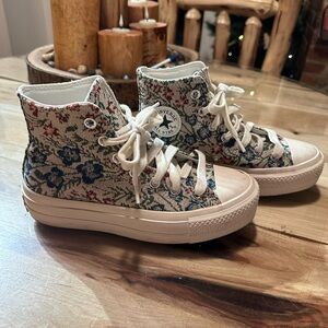 Converse High Top Sneakers - Cream Floral Tapestry